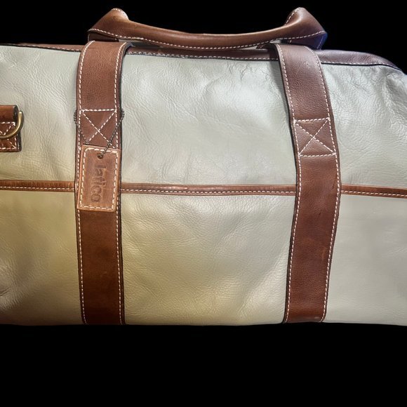 Vintage Latico Leathers Light Olive Green with Brown Duffle Travel Bag - Picture 6 of 7